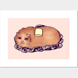 baked buttered potato sad cat meme Posters and Art